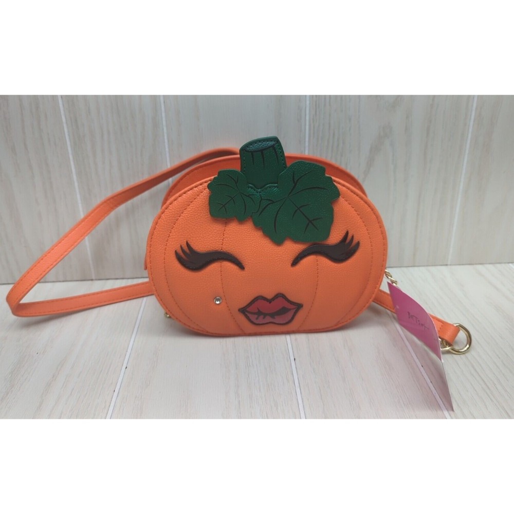 Betsy Johnson pumpkin Halloween small purse bag kissy lips stone mole crossbody‎